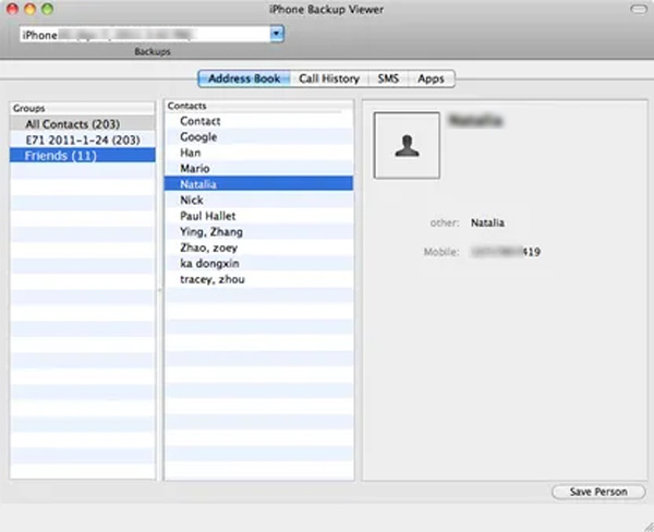 Aplicación de visor de copia de seguridad de iPhone iBackup