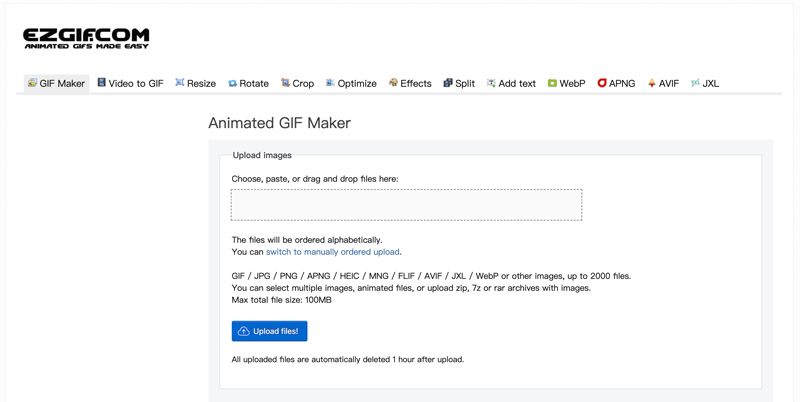 Creador de GIF animados Ezgif en línea