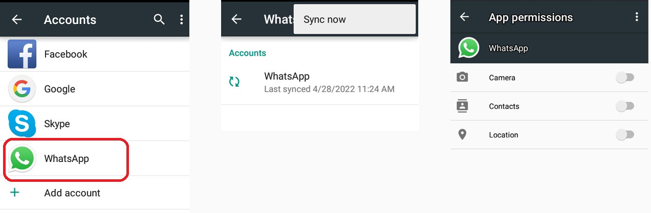 Permisos de la aplicación de sincronización de contactos de Whatsapp