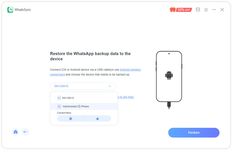 Conecte el dispositivo para restaurar