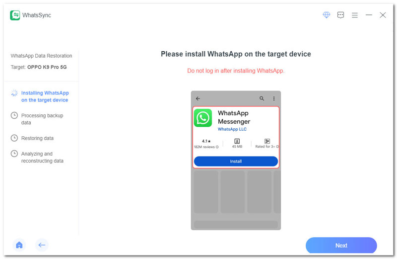 Instalar Whatsapp para restaurar datos